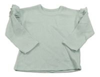 Mentolové žebrované úpletové mikinotriko s třešničkami a volánky Matalan