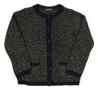 Tmavomodro-zlatý propínací svetr 