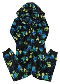 Černo-modro-žlutá vzorovaná chlupatá kombinéza s kapucí F&F