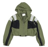 Khaki-černo-bílá šusťáková crop bunda s kapucí Primark