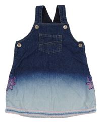 Tmavomodro-světlemodré riflové laclové šaty s výšivkou Tik&Tak