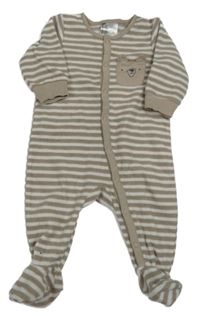 Béžovo-bílý pruhovaný sametový overal s medvídkem H&M