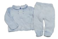 2set - Světlemodrý proužkovaný svetr s límečkem + kamaše 