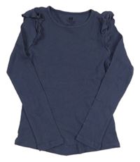 Tmavomodré manšestrové triko s volánky H&M