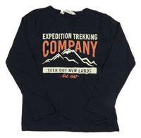 Tmavomodré triko s nápisy H&M