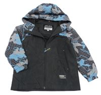 Černo-modro-šedá šusťáková jarní bunda s kapucí F&F