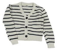 Bílo-tmavomodrý pruhovaný propínací crop svetr Yigga 