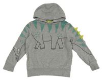 Šedá melírovaná mikina s dinosaurem a kapucí C&A