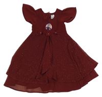 Karmínové třpytivé žoržetové slavnostní šaty s Annou Disney 