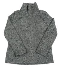 Šedý melírovaný žebrovaný svetr s rolákem 