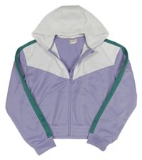 Levandulovo-bílá propínací crop mikina s kapucí H&M