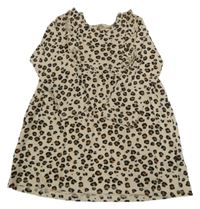 Béžovo-hnědo-černé vzorované bavlněné šaty s volánky H&M