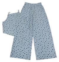 2set - Světlemodré květované culottes kalhoty + asymetrický crop top H&M