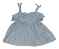 Světlemodrá puntíkovaná plátěná šatová tunika s volánkem H&M