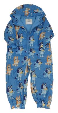 Modrá šusťáková podzimní kombinéza s Bluey a kapucí 