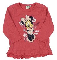 Jahodová melírovaná šatová tunika s Minnie a volánkem Disney