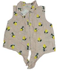 Světlerůžová letní crop halenka s citrony H&M