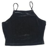 Tmavošedý lesklý sametový crop top zn. New Look