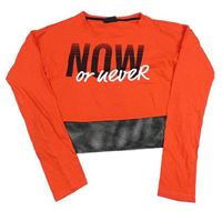 Červeno-černé crop triko s nápisy a síťovinou Page One Young