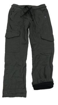 Tmavošedé cargo plátěné podšité kalhoty s úpletovým pasem dopodopo