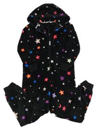 Černá plyšová kombinéza s barevnými hvězdami a kapucí M&S