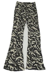 Tmavošedo-smetanové vzorované žebrované flare kalhoty H&M