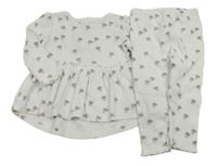 2Set - Bílá žebrovaná tunika s kytičkami + legíny Next