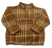Hnědo-béžová kostkovaná huňatá mikina H&M