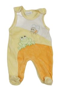 Světležluto-oranžovo-bílé sametové dupačky se žabičkou a včelkou 