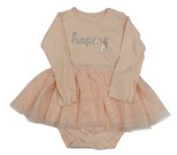 Světlebroskvové body s nápisem z flitrů a meruňkovou tylovou sukní coolclub