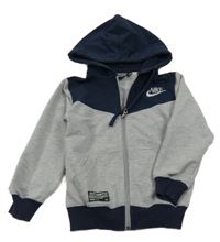 Šedo-tmavomodrá melírovaná propínací mikina s logem a kapucí 