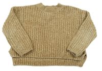 Hnědý melírovaný žebrovaný žinylkový oversize crop svetr C&A