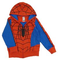 Červeno-modrá melírovaná propínací mikina s pavoukem a kapucí - Spider-man C&A