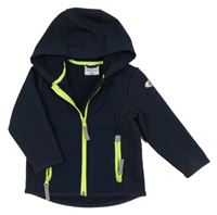 Tmavomodrá šusťákovo/softshellová bunda s nášivkou a kapucí Topomini