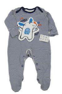 Nové - tmavomodro-bílý pruhovaný overal s 3D pejskem NUTMEG