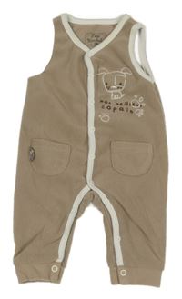 Hnědo-bílé fleecové laclové kalhoty se štěňátkem Petit Kimbaloo