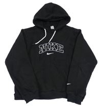 Černá crop mikina s logem a kapsou a kapucí 