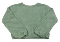 Olivový žebrovaný oversize crop svetr H&M