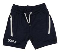 Tmavomodro-černé melírované vzorované sportovní kraťasy s nápisem