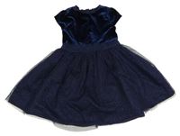 Tmavomodré sametovo/tylové šaty se třpytkami M&S