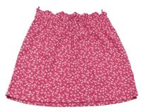 Malinovo-bílá kytičkovaná mačkaná paper bag sukně s mašlí C&A