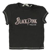 Tmavošedé žebrované crop tričko s nápisy H&M