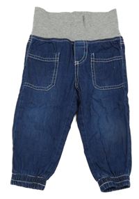 Tmavomodré cuff podšité rifle se šedým úpletovým pasem ALANA