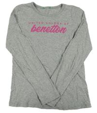 Šedé melírované triko s logem Benetton