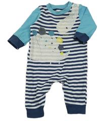 Tmavomodro-bílo-modrá pruhovaná tepláková kombinéza s dinosaurem Mothercare