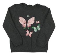 Tmavošedý melírovaný svetr s motýlky H&M