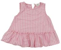Růžovo-bílá pruhovaná plátěná letní tunika H&M