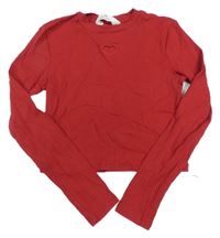 Tmavočervené žebrované crop triko se srdíčkovým průstřihem H&M