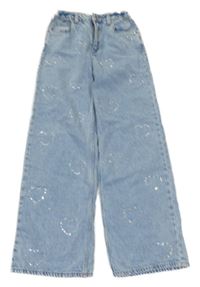 Světlemodré plísňové high waist rifle se srdíčky z kamínků Page one young