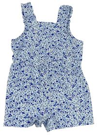 Bílo-modrý květovaný lehký kraťasový overal Primark